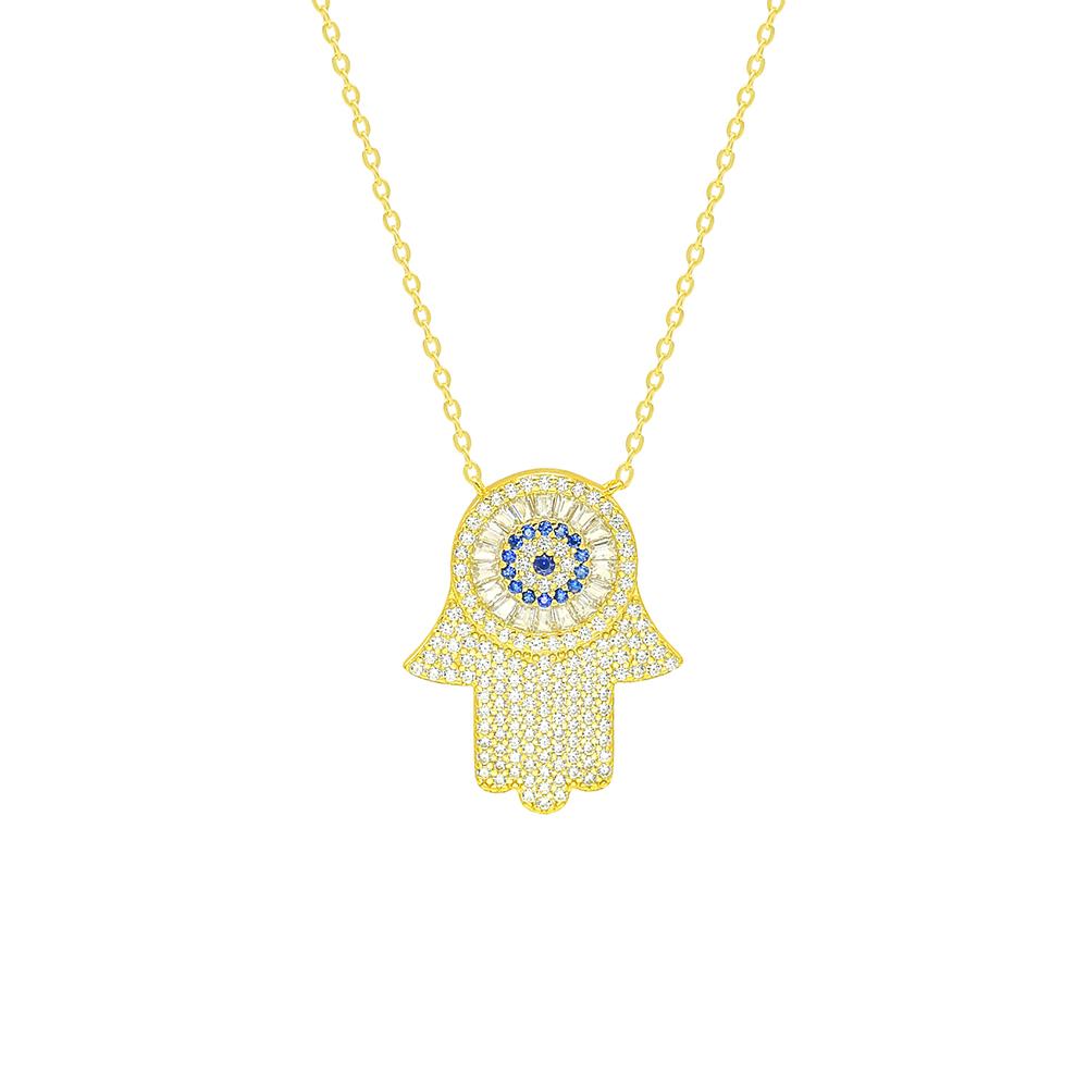 Hamsa Necklace with diamond CZ cubic zirconia 14k gold plated hamsa necklace dainty sterling silver .925 waterproof. Unique hamsa necklaces. Fatima hand necklace for good luck. Statement hamsa necklace. unique everyday hamsa necklace for protection. evil eye necklace with cubic zirconia. Waterproof evil eye necklace with hamsa. Unique evil eye necklaces for everyday. shopping in Miami. Shopping in Brickell. Kesley Boutique