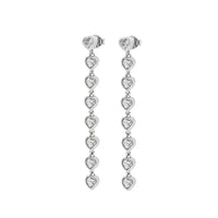 Pink Heart Earrings, Diamond CZ Long Drop Down Hearts .925 Sterling Silver Waterproof Earrings