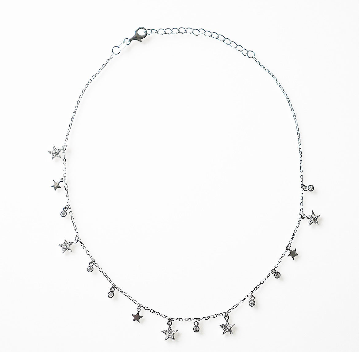 Star Charm Choker Necklace, .925 Sterling Silver Diamond CZ Hypoallergenic Waterproof Short Necklace