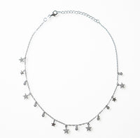 Star Charm Choker Necklace, .925 Sterling Silver Diamond CZ Hypoallergenic Waterproof Short Necklace