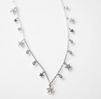 Star Charm Choker Necklace, .925 Sterling Silver Diamond CZ Hypoallergenic Waterproof Short Necklace