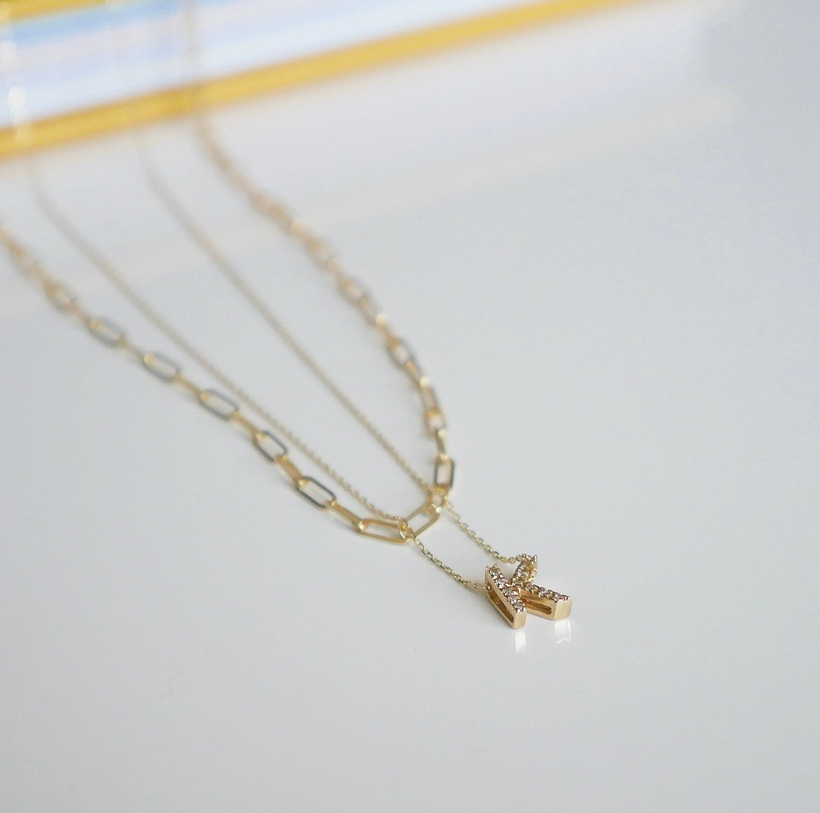 Tiny Solid Gold Initial Pave Diamonds Daily Necklace