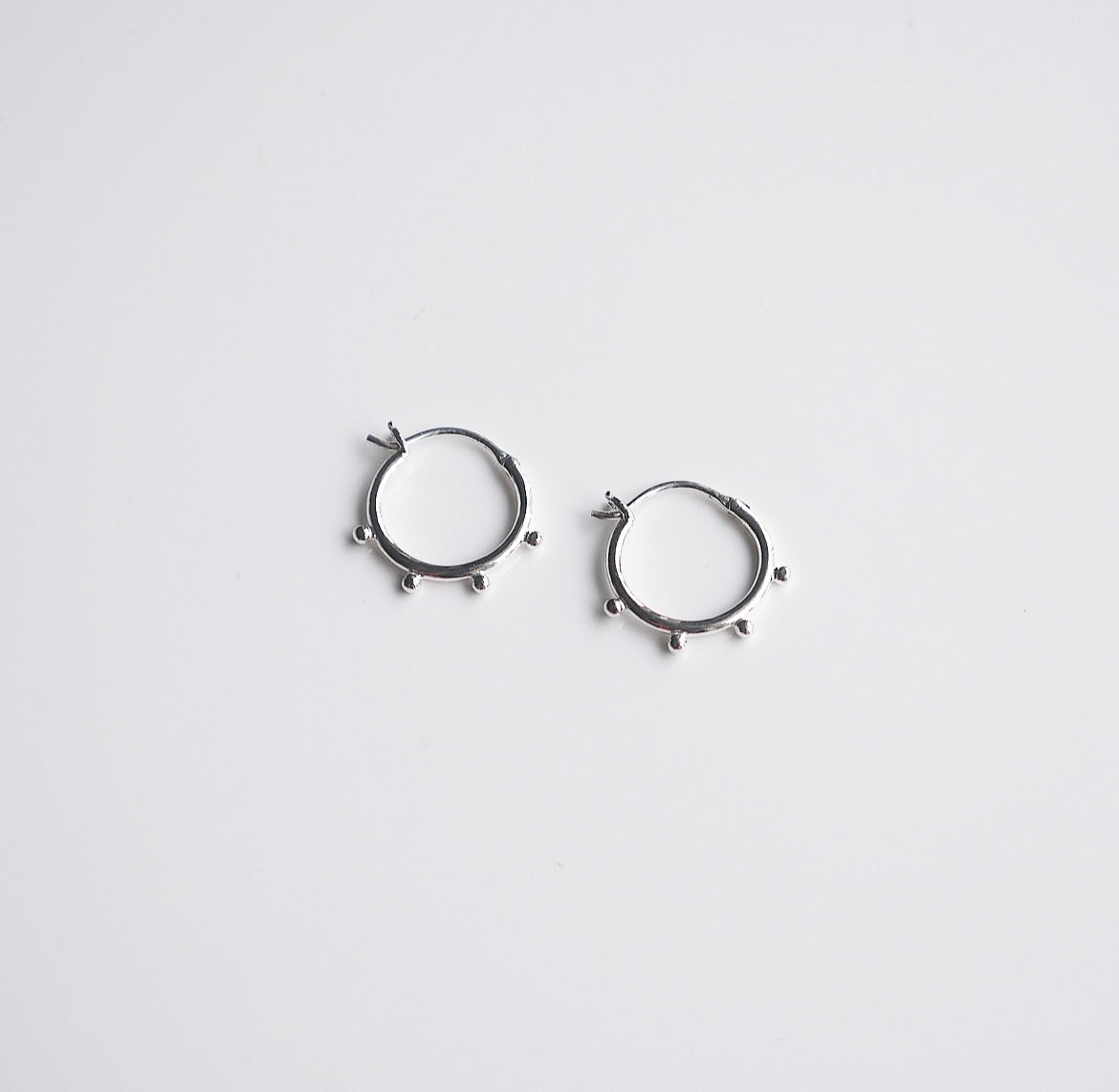 Boho Ball Thin Small Hoop .925 Sterling Silver Earrings