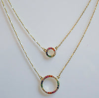 Circle Layered Necklace, 18K Gold Plated .925 Sterling Silver Diamond CZ 2:1 Dainty Necklace