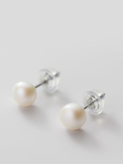 Freshwater Stud Silver Earrings, .925 Sterling Silver Hypoallergenic Nickel Free Cultured Pearl  Earrings