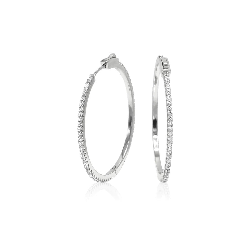 large hoop earrings with diamonds zircon cz sterling silver secure clasp. Nice hoop earrings for events and work. Hoop earrings that wont tarnish or turn green. Nice hoop earrings influencer style, instagram shop jewelry, popular tiktok brands cute earrings, big hoop earrings light weight for sensitive ears -Brickell Miami jewelry store cute Kesley Boutique