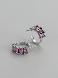 Midnight Purple Baguette Diamond CZ Half Hoop .925 Sterling Silver Earrings