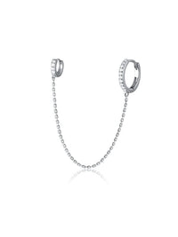 Double hoop earrings for the same ear two hoop earrings with chain with diamond cz .925 sterling silver nice jewelry, nice earrings for gift , earrings for men and women,  earrings for low hanging hole Kesley Boutique 