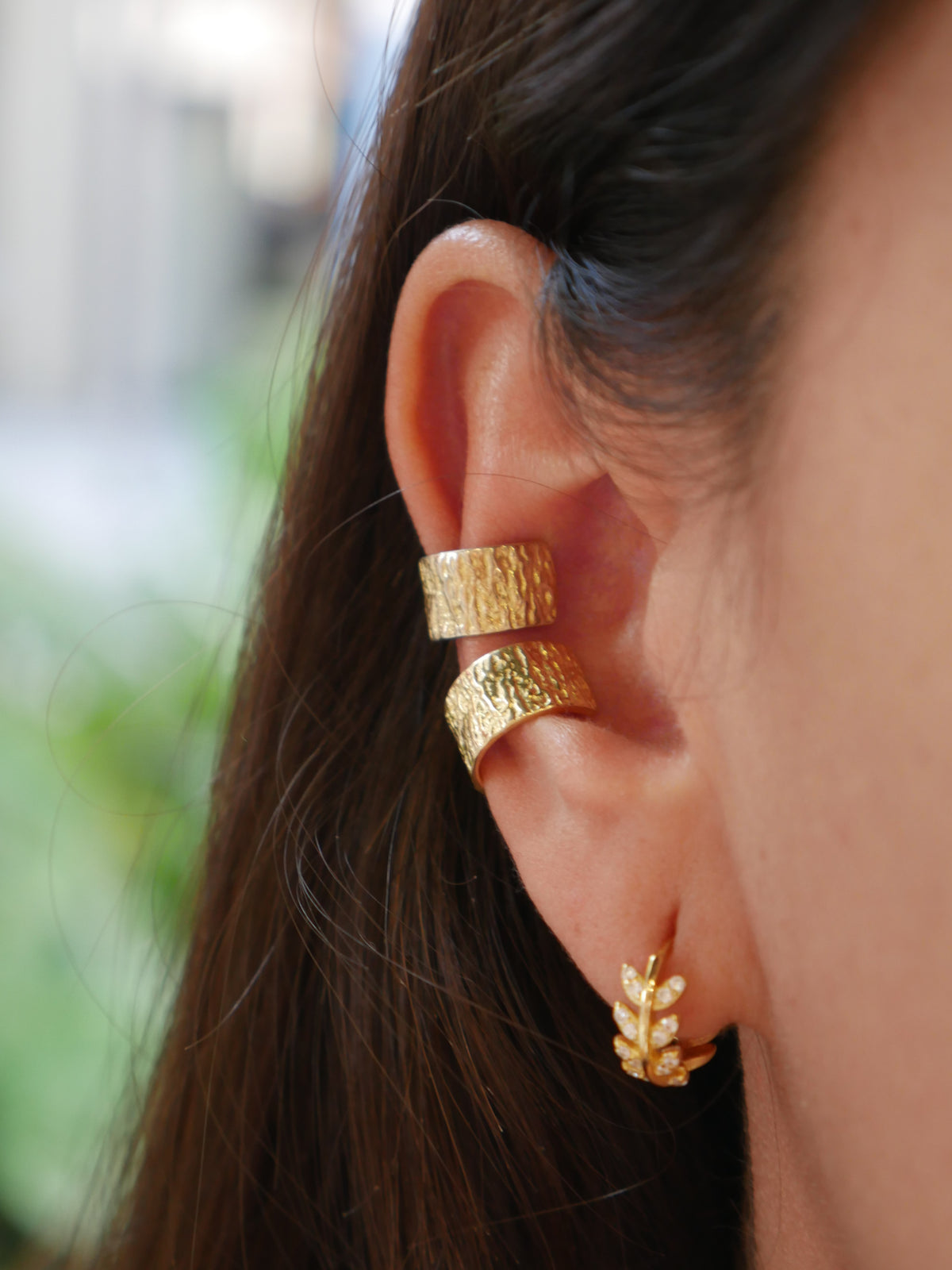 chunky gold ear cuffs for men and woman designer inspired hammered ear cuffs for conch piercing unique ear cuffs waterproof Miami trending jewelry store on tiktok and instagram reels wont turn green cool ear cuffs gift idea Kesley Boutique