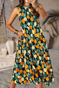 Womens Casual Holiday Vacation Dress Printed Sleeveless Midi Dress with Pocket Maxi dress