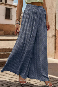 Printed Waist Tied Wide Leg Pants