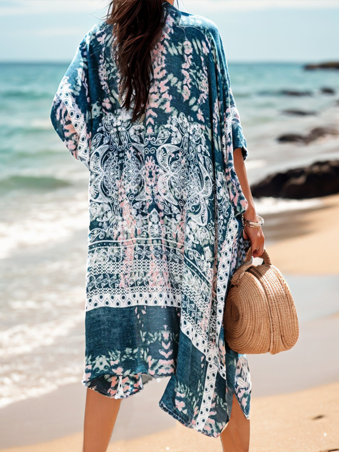 Swimsuit  Cover-Up Printed Open Front Cover-Up and Fashion Kimono