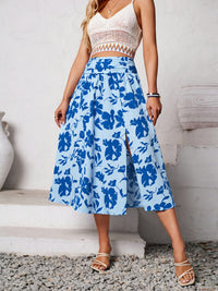 Printed Slit Printed Midi Skirt New Women's Fashion Long Flowy Skirt