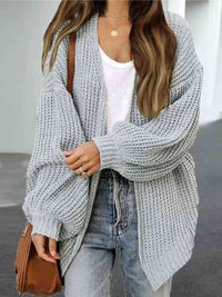 Drop Shoulder Balloon Sleeve Crochet Cardigan