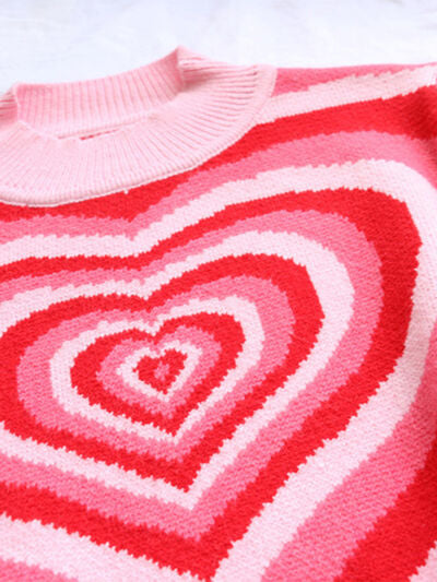 Heart Mock Neck Long Sleeve Fashion Sweater