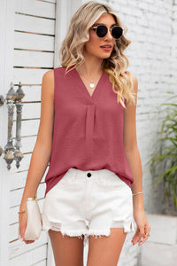 Womens Blouse Texture V-Neck Sleeveless Top