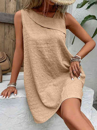 Women's Casual Short Dress Asymmetrical Neck Sleeveless Mini Dress