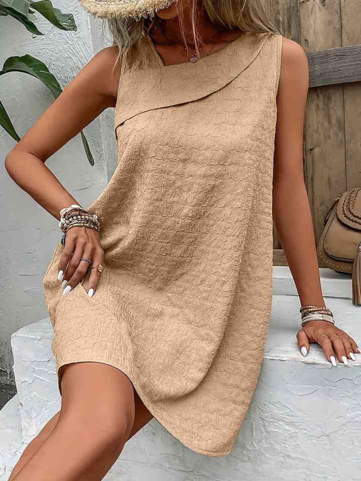 Women's Casual Short Dress Asymmetrical Neck Sleeveless Mini Dress