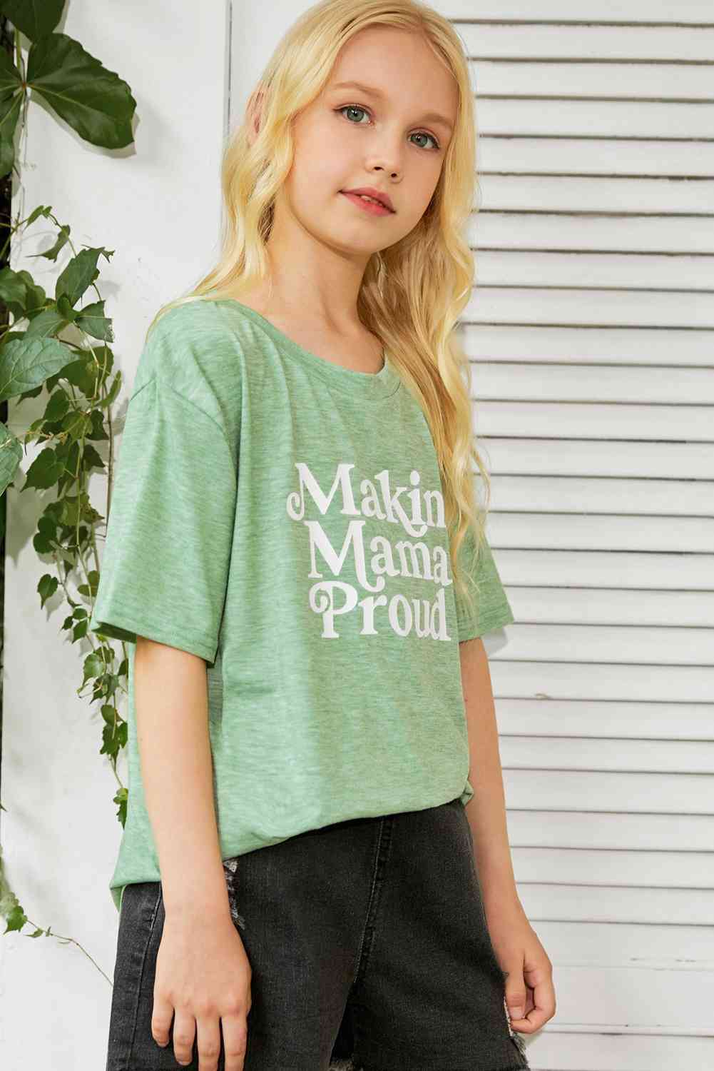 Girls Letter Graphic Dropped Shoulder T-Shirt Kids Fashion