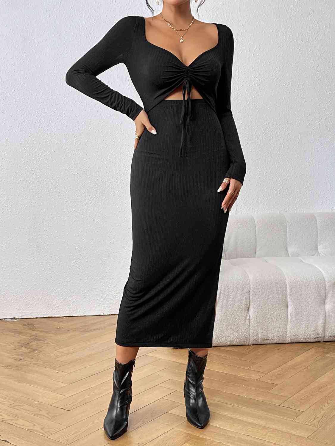 dresses, black dresses, long sleeve dresses, sexy dresses, cutout dress, black slit dress, sweater dress, casual sexy dresses, birthday outfit ideas, black womens dresses, cute dresses, nice dresses, cutout long sleeve dress, tiktok fashion, outfit ideas, dinner outfit ideas, cute clothes, sexy womens dress, casual womens black dress, womens clothing, winter dresses, dresses for the spring, tight dresses, black womens clothing