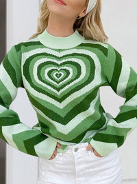 Heart Mock Neck Long Sleeve Fashion Sweater