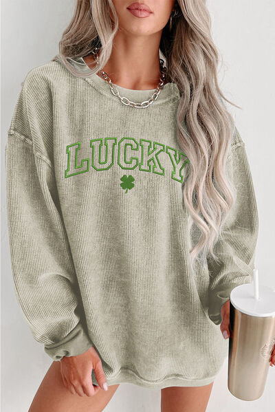 LUCKY Round Neck Dropped Shoulder Sweatshirt St Patrick’s Day Fashion Sweaters