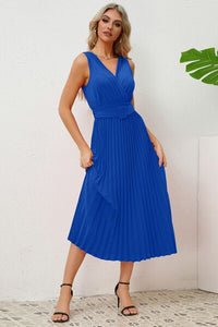 Women's Surplice Sleeveless Midi Pleated Dress