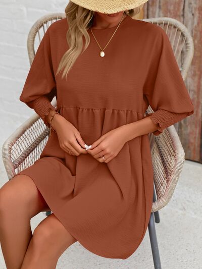 Round Neck Lantern Long Sleeve Casual Mini Dress