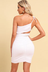 One-Shoulder Sexy Bodycon Mini Dress Ruched Cutout Sexy