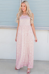 Leopard Round Neck Sleeveless Casual Maxi Dress