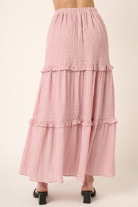 Casual Pink Long Skirt Mittoshop Drawstring High Waist Frill Flowy Maxi Skirt