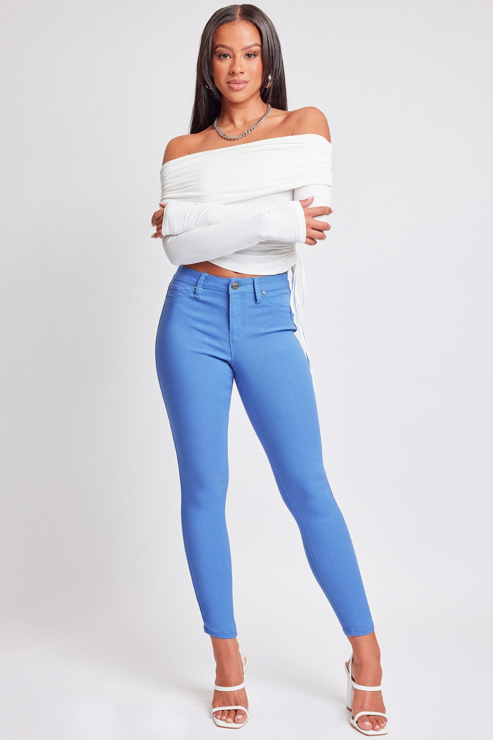 Mid-Rise Skinny Pants Hyperstretch Baby Blue Tight Skinny Jeans Petite and Plus Size Pants Fashion