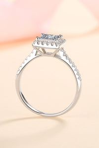 Moissanite Silver Ring, Sterling Silver Square Cushion Cut Halo Cocktail Ring