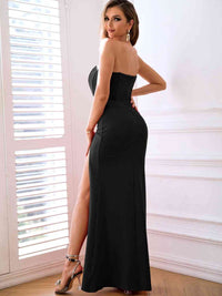 Womens Formal Dress Strapless High Slit Maxi