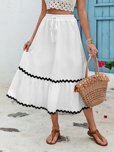 Tied Contrast Trim High Waist Midi Skirt