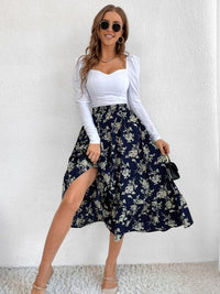 Printed Ruffle Hem Midi Skirt