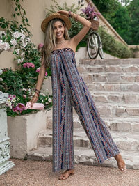 Boho Jumpsuit Sleeveless Tied Printed Tube Wide Leg Pant Romper casual and comfortable fashion