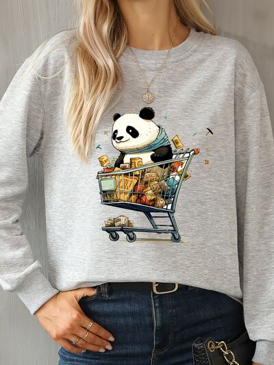 Women's Panda Fashion Sweater Round Neck Dropped Graphic Shoulder Sweatshirt and Gift