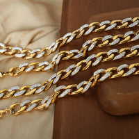 Chunky Chain Necklace with Diamonds Simulation  18k Gold Plated Zircon Titanium Steel Statement Jewelry