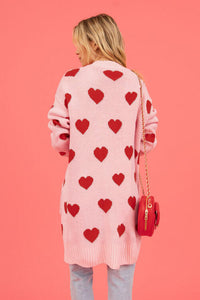 Heart Graphic Open Front Cardigan with Pockets Fashion Sweater