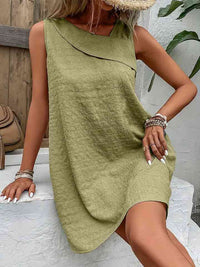 Women's Casual Short Dress Asymmetrical Neck Sleeveless Mini Dress