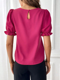 Solid Color Round Neck Flounce Short Sleeve Blouse Women's Casual Workwear Fashion