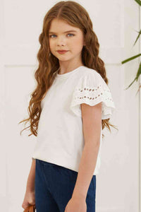 Round Neck Flutter Sleeve T-Shirt Girls Fashion Kids Clothing