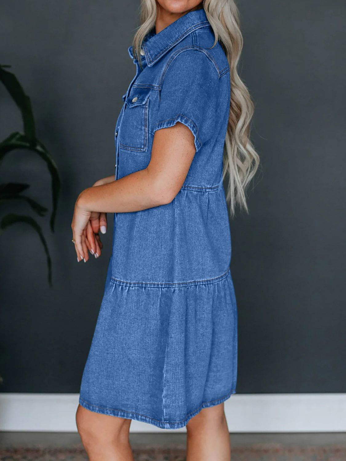 Button Up Short Sleeve Denim Dress