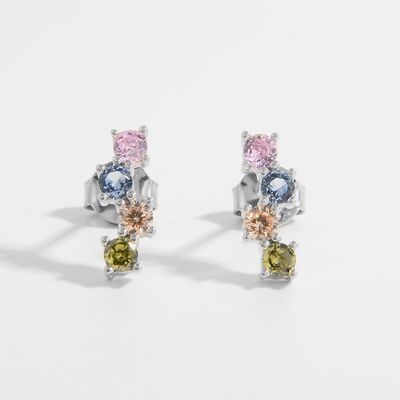 Colorful Tiny Stud Earrings 925 Sterling Silver Zircon Earrings Fine Jewelry Nickel Free