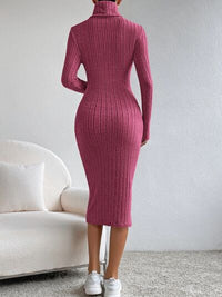 Turtleneck Long Sleeve Midi Sweater Dress New Womens Fashion