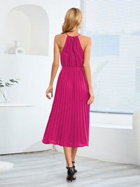 Pleated Spaghetti Strap Tie Waist Midi Dress New womens fashion Party dresses