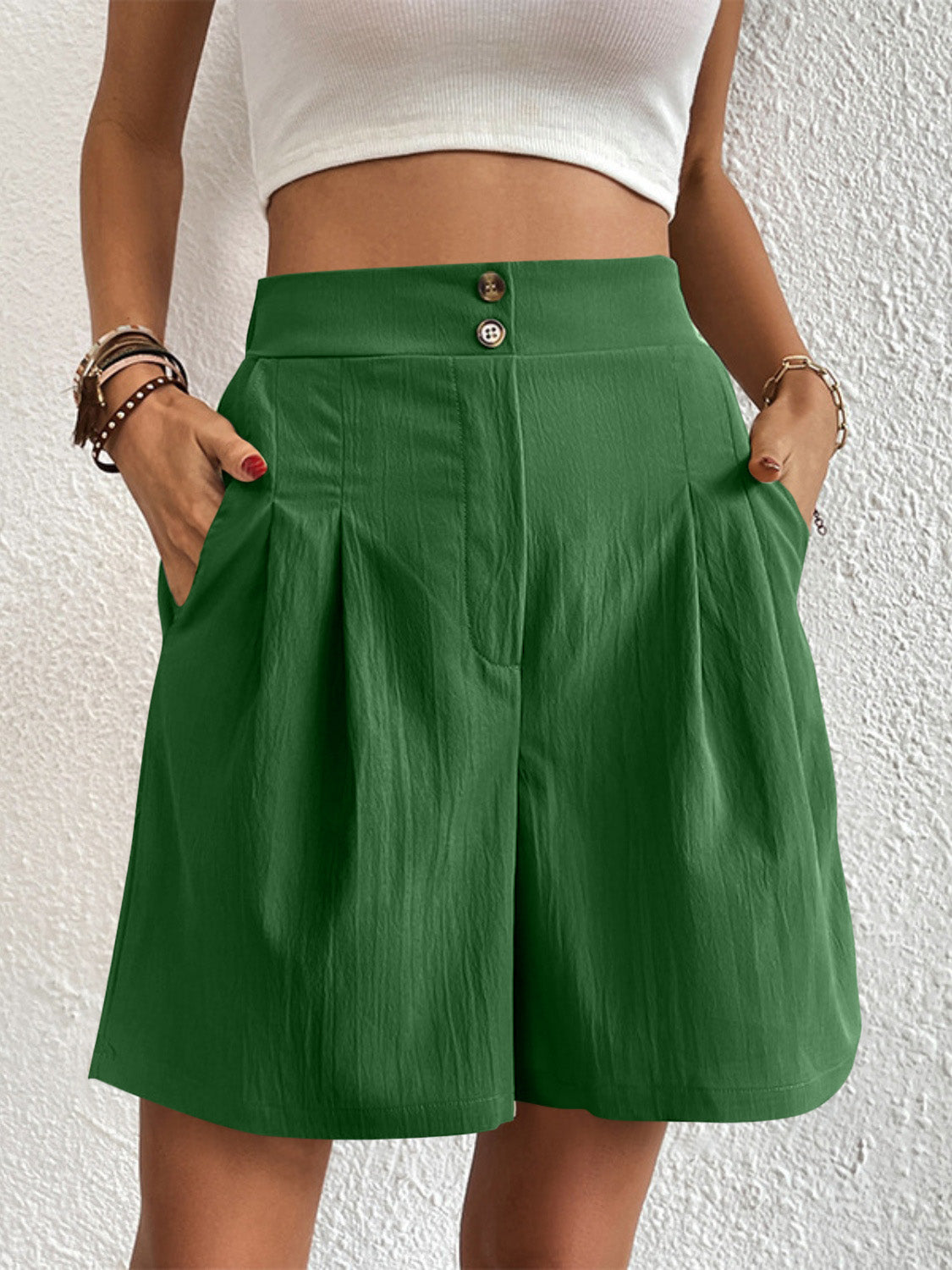 High Waist Shorts with Pockets Women's Bermuda Trouser Jorts Long Short For Ladies