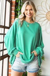 KESLEY Baggy Sweater  Exposed Seam Round Neck Dropped Shoulder Loose Fit Blouse