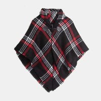 Plaid Horn Buckle Fringe Hem Shawl Girls Fashion Kids Clothing Sweater for Girls